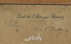 Huile sur toile marouflée signée E L'Huillier paysage Suisse Lancy cadre ancien