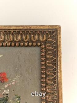 Huile sur toile nature morte bouquet de fleurs Tableau ancien XIX Signé HST