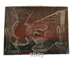 Huile sur toile nature morte cubisme signé à restaurer HST tableau ancien