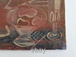 Huile sur toile nature morte cubisme signé à restaurer HST tableau ancien