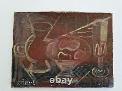 Huile sur toile nature morte cubisme signé à restaurer HST tableau ancien