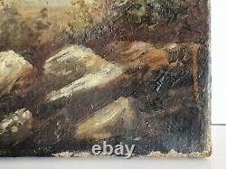 Huile sur toile paysage marin peinture tableau ancien signé scêne de campagne