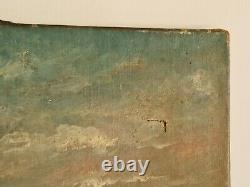 Huile sur toile paysage marin peinture tableau ancien signé scêne de campagne