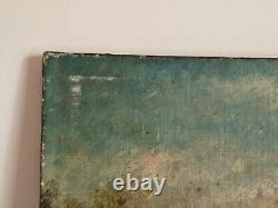 Huile sur toile paysage marin peinture tableau ancien signé scêne de campagne