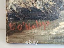 Huile sur toile paysage marin peinture tableau ancien signé scêne de campagne