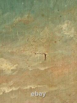 Huile sur toile paysage marin peinture tableau ancien signé scêne de campagne