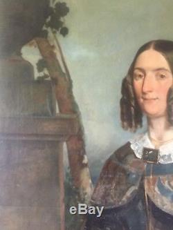 Huile sur toile peinture ancienne dame noble XVIII 81.5 cm100 cm HST 18ème
