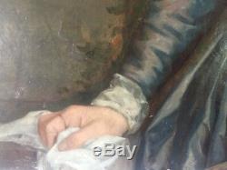 Huile sur toile peinture ancienne dame noble XVIII 81.5 cm100 cm HST 18ème