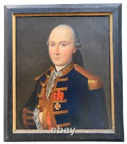 Huile sur toile portrait militaire de l'Ancien Régime uniforme fin XVIIIe A4512