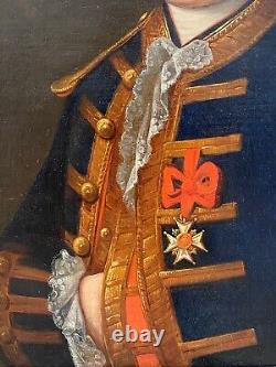 Huile sur toile portrait militaire de l'Ancien Régime uniforme fin XVIIIe A4512