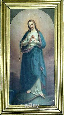 Huile sur toile religieuse ancienne vierge sainte XIX XVIII à restaurer