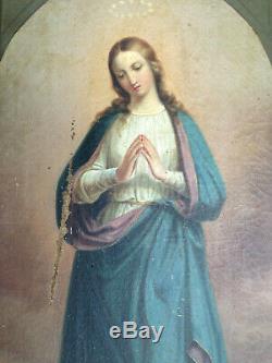 Huile sur toile religieuse ancienne vierge sainte XIX XVIII à restaurer