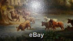Huile sur toile tableau peinture scène pastorale très ancien fin 18ème