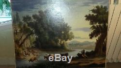 Huile sur toile tableau peinture scène pastorale très ancien fin 18ème