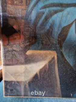 Huile sur toile vierge à l'enfant ancienne