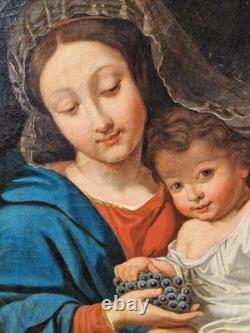 Huile sur toile vierge à l'enfant ancienne