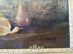 J. Imbault Huile sur toile tableau ancien nature morte cadre bois Montparnasse
