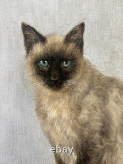 J. Ramaugé, Portrait De Chat Siamois, Huile Sur Carton, tabeau ancien