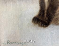 J. Ramaugé, Portrait De Chat Siamois, Huile Sur Carton, tabeau ancien