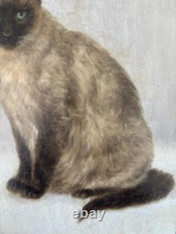 J. Ramaugé, Portrait De Chat Siamois, Huile Sur Carton, tabeau ancien