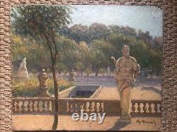 Jardin à la Française Huile sur toile ancienne. À Restaurer, signée