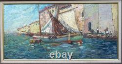 Joseph HURARD (1887-1956) Tableau ancien signé Huile panneau Paysage Bateaux mer