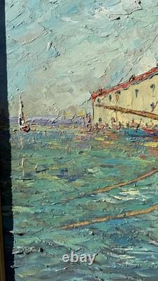 Joseph HURARD (1887-1956) Tableau ancien signé Huile panneau Paysage Bateaux mer