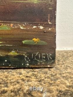 Jules IZIER (XIX-XX) Ancienne huile sur toile signée paysage bouquet fleuri