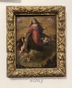 L'Assomption de la Vierge, Peinture Huile sur Cuivre ancienne XVIIIe Siècle 18e