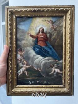L'Assomption de la Vierge, Peinture Huile sur toile ancienne XVIIIe Siècle 18e