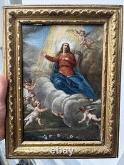 L'Assomption de la Vierge, Peinture Huile sur toile ancienne XVIIIe Siècle 18e