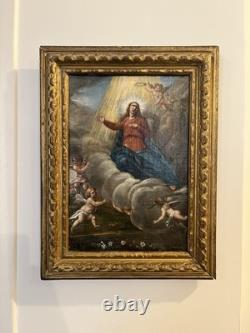 L'Assomption de la Vierge, Peinture Huile sur toile ancienne XVIIIe Siècle 18e