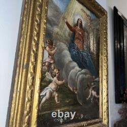 L'Assomption de la Vierge, Peinture Huile sur toile ancienne XVIIIe Siècle 18e