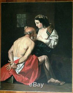La charité romaine belle huile sur toile ancienne XIX erotique religieux