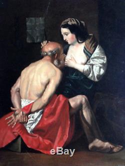 La charité romaine superbe huile sur toile ancienne XIX erotique curiosa nu