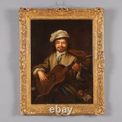 Le Guitariste Tableau Ancien Huile sur Toile Italie du XIXe Siècle Original
