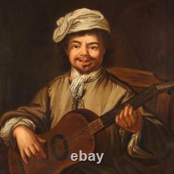 Le Guitariste Tableau Ancien Huile sur Toile Italie du XIXe Siècle Original