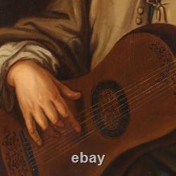 Le Guitariste Tableau Ancien Huile sur Toile Italie du XIXe Siècle Original