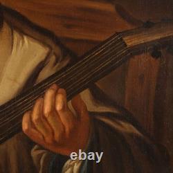 Le Guitariste Tableau Ancien Huile sur Toile Italie du XIXe Siècle Original