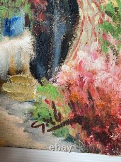 Le Marché Aux Fleurs, Scène Animée Tableau Ancien Huile XX Restaurer