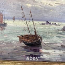 Léo Spanoghe (1874-1955) Huile sur panneau Marine signée Cadre ancien 57 cm