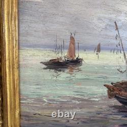 Léo Spanoghe (1874-1955) Huile sur panneau Marine signée Cadre ancien 57 cm