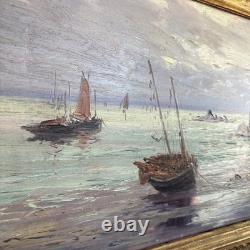 Léo Spanoghe (1874-1955) Huile sur panneau Marine signée Cadre ancien 57 cm
