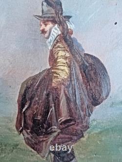 Léonard Saurfelt (1840) gentilhomme vers 1870 tableau ancien huile sur panneau