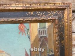 Luigi Moretti HST Peinture Venise Ancien Huile sur Toile Gondole Italie