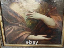 MARIE MADELAINE TABLEAU Ancien Peinture Sur Bois Femme 99TAB 12/01