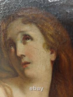 MARIE MADELAINE TABLEAU Ancien Peinture Sur Bois Femme 99TAB 12/01