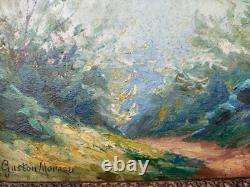 Magnifique tableau ancien paysage huile sur bois 22x16 cm Gaston Moreau