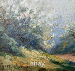 Magnifique tableau ancien paysage huile sur bois 22x16 cm Gaston Moreau