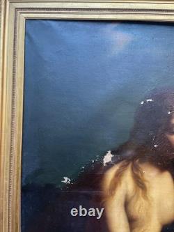 Marie Madeleine, grand format, huile sur toile à restaurer, tableau ancien
